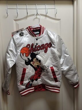 Chicago Mickey Mouse Satin Jacket - White & Red Accents - Youth Medium - NWT